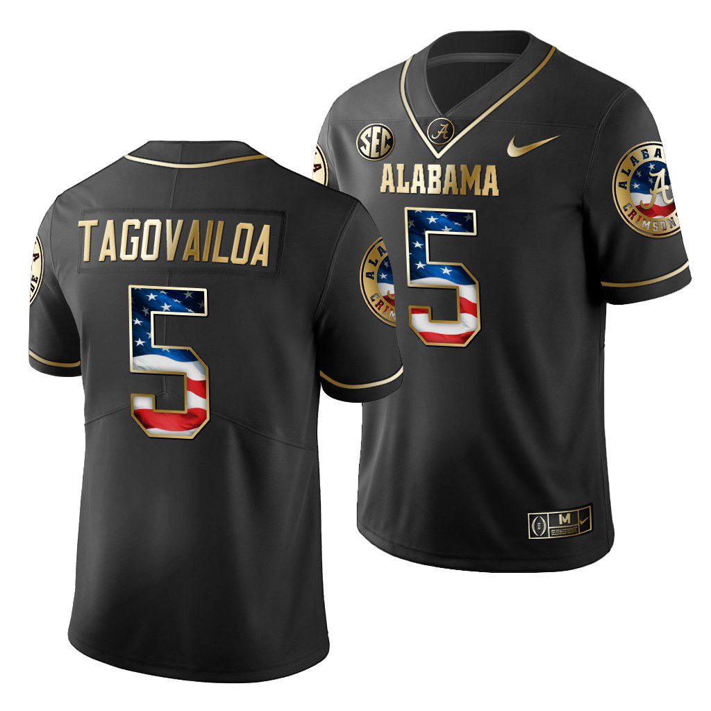 Men's Alabama Crimson Tide Taulia Tagovailoa #5 Black Golden Limited Edition 2019 Stars and Stripes NCAA College Football Jersey